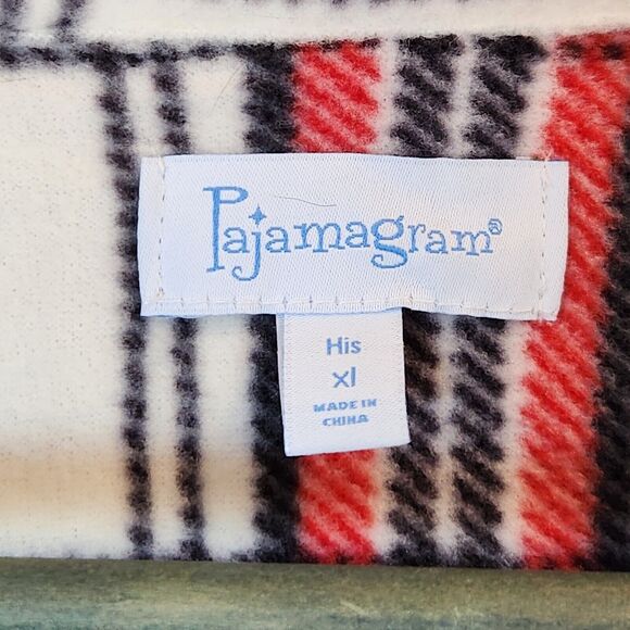 PajamaGram Mens Fleece Pajama Set XL Red White Plaid Long Sleeve Wide Leg PJs - Picture 5 of 16